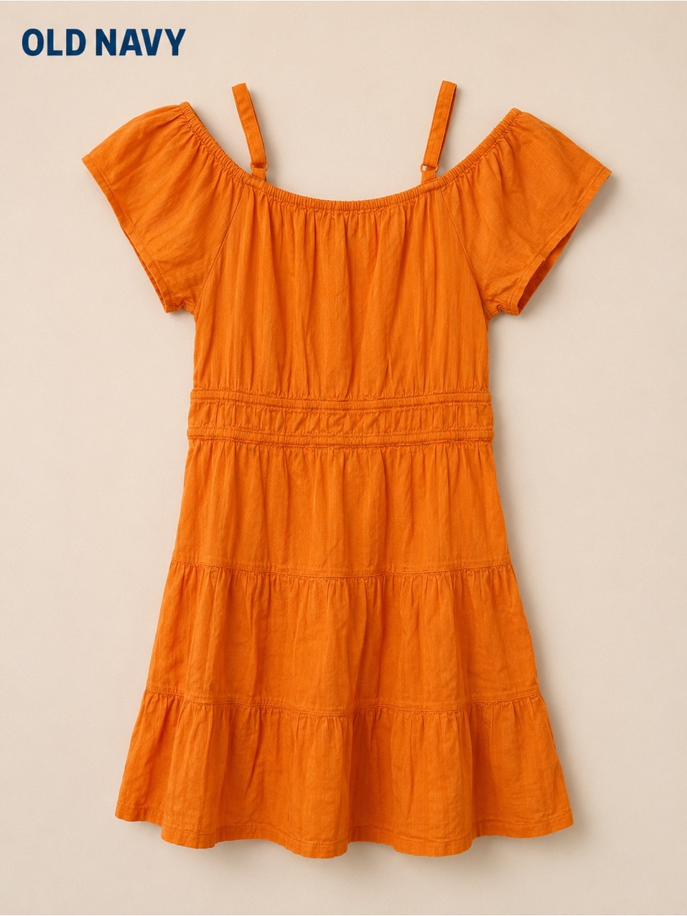 Old Navy Bright Orange Girls' Off-Shoulder Tiered Dress